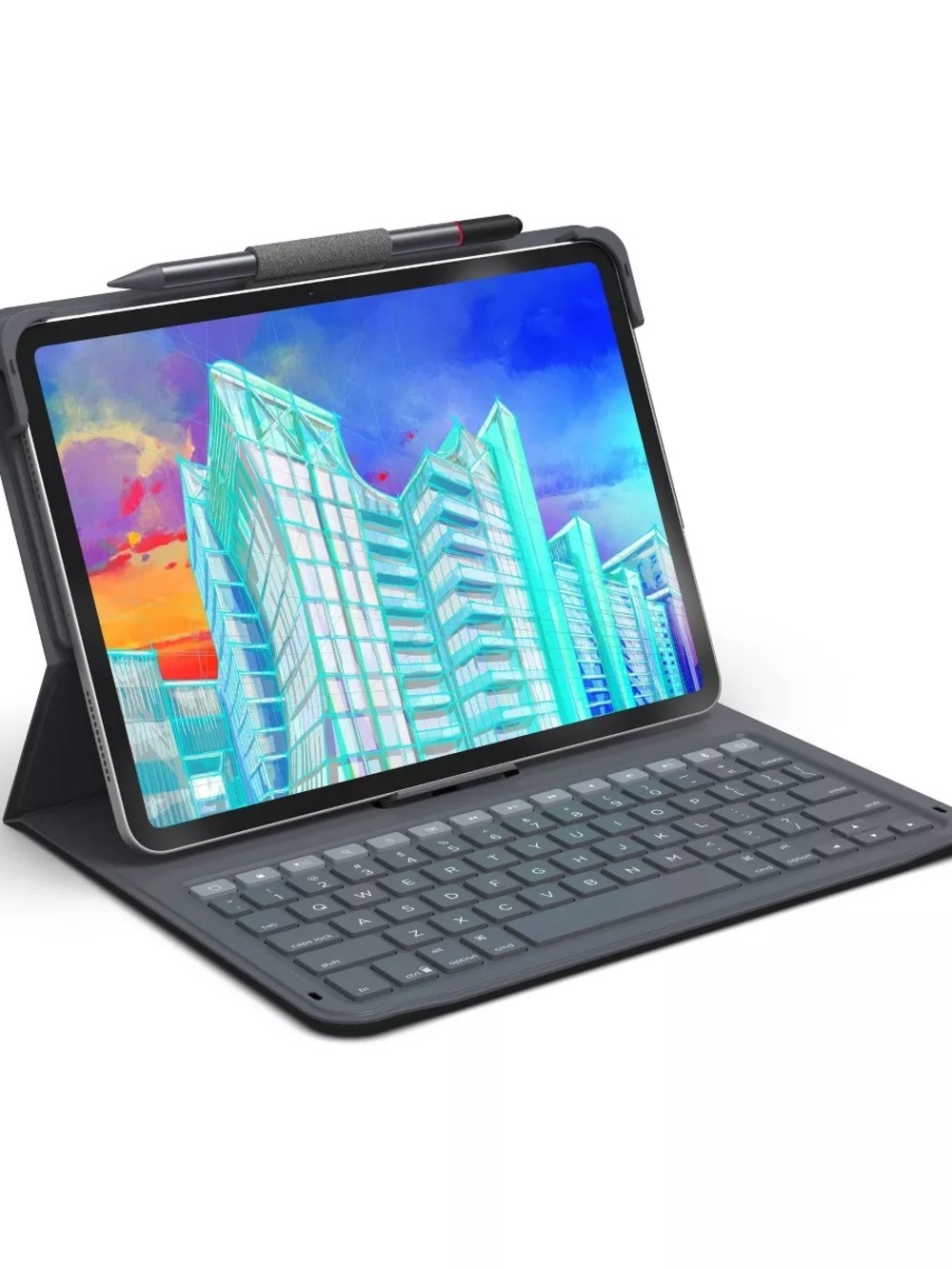 Universal Tablet Bluetooth Keyboard Case with Stylus Holder - Dark Charcoal